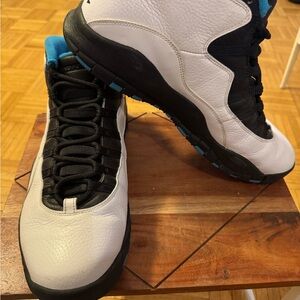 Air Jordan 10 Retro White and Black Sneakers with Blue Highlights